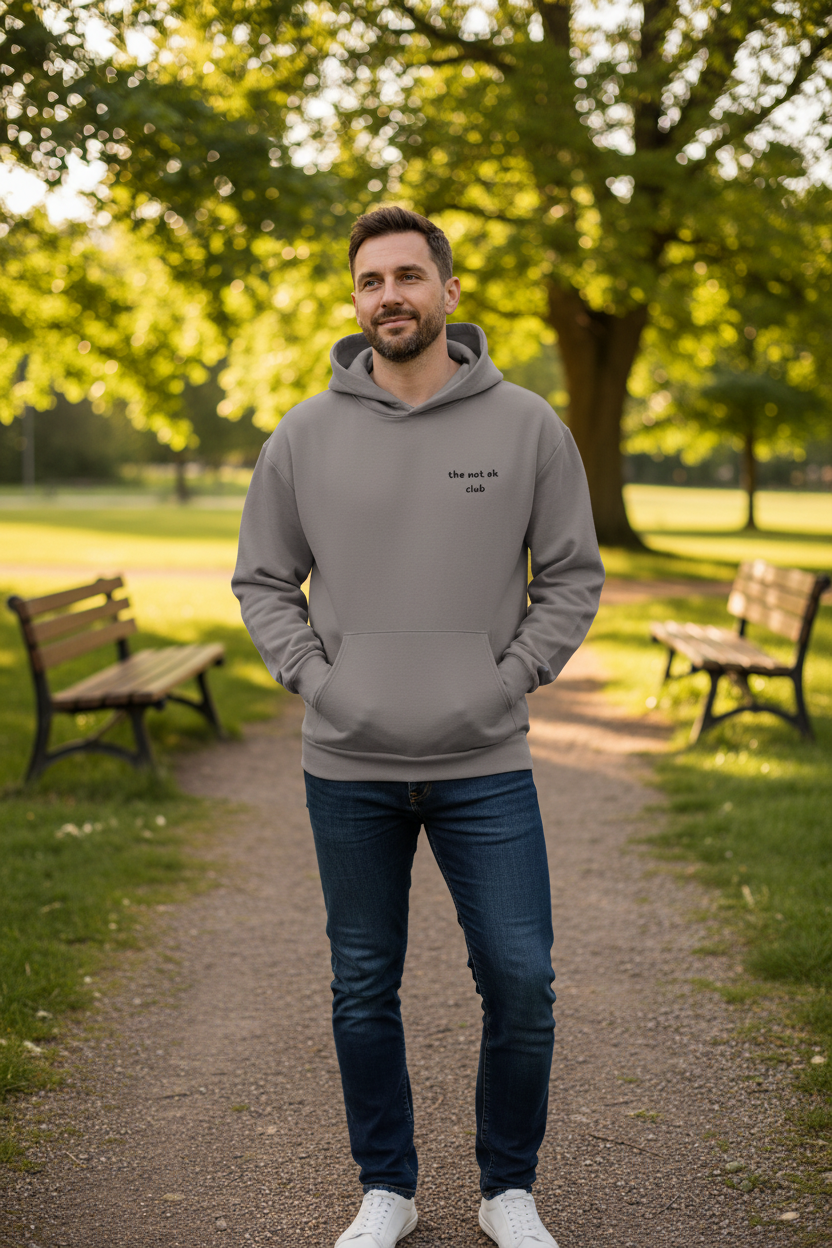 the not ok club midweight hoodie, minimal front